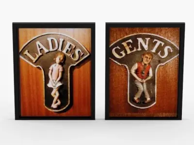 Funny Ceramic Relief Toilet Signs Ladies and Gents 3D model