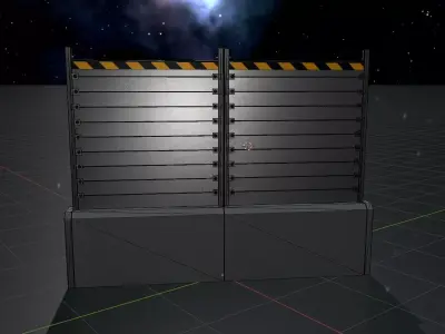 Aluminum flood protection wall concrete foundation 3m x 4m Low-poly 3D model