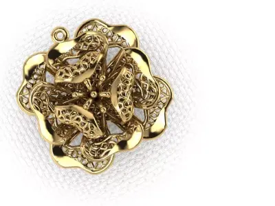 pendant23 gold filigree flower brooch 3D print model