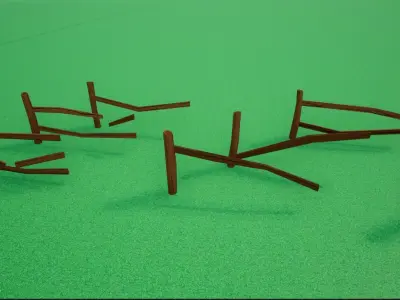 Cartoonish Low Poly Modular Wooden Fence Low-poly 3D model