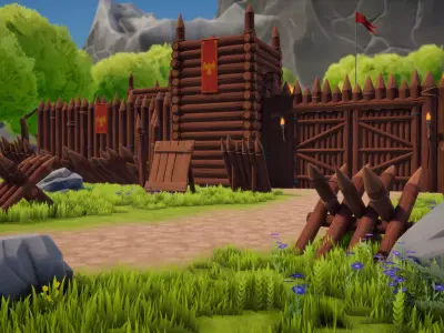 Stylized Medieval Modular Fort and Castle Low-poly 3D model