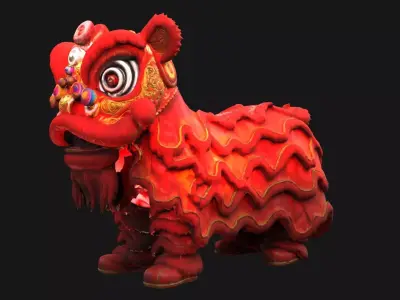Chinese Lion Dance costume Figure  Low-poly 3D model