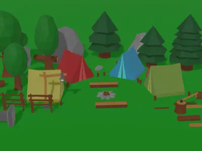 Camp 3D Model - Low Polygon Camp Asset Pack Low-poly 3D model