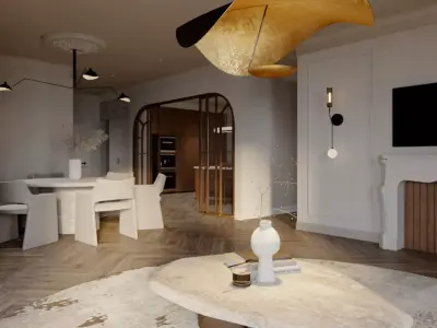 -Living Room and Kitchen with Dinning Set Low-poly123 Low-poly 3D model