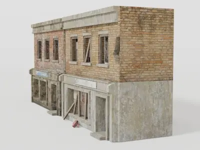 Destroyed WW 2 facades Low-poly 3D model