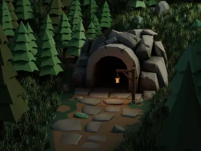 Stylized Cave Low-poly 3D model
