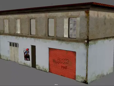 Lowpoly Building with garage Low-poly 3D model