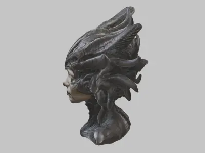 Ethereal HR Giger Inspired Woman Head Bust Low-poly 3D model