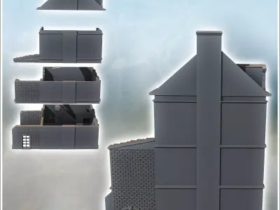 Square building with two floors and baroque-style roof windows r 3D print model