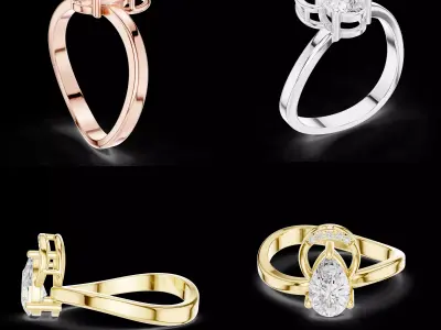 Pear Cut Halo Engagement Ring CAD Design Split Shank 3D print model