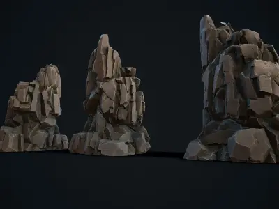 Stylized Gray Stone moss 8 Low-poly 3D model