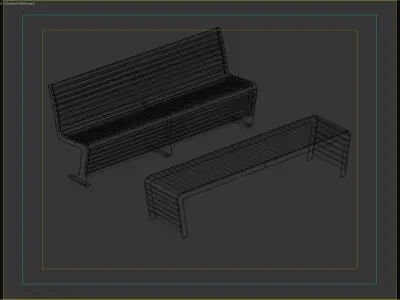 Modern Wood and Metal Bench Set for Urban Spaces 3D model