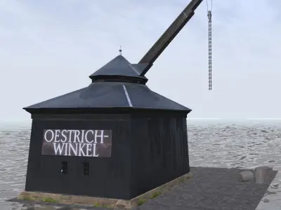 Wine loading old crane kran Oestrich Winkel 3d model Low-poly 3D model