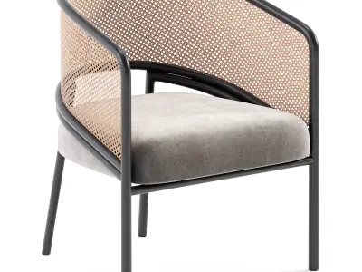 Rattan Spencer Dining Chair Walnut Wood 3D model