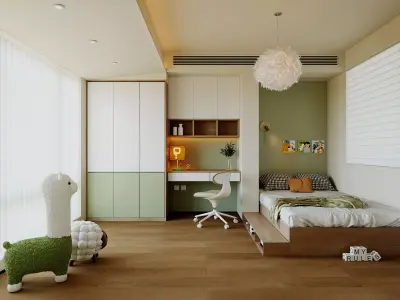 Modern Kids Bedroom with Study Desk 062 3D model