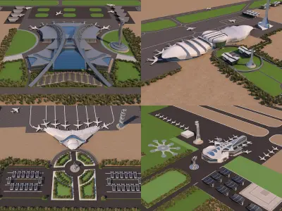 4 Scenes Projects - Architecture Airports - 2021 - Collection 02 3D Model Pack