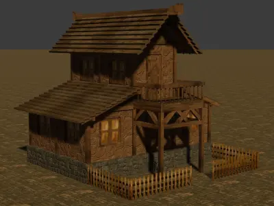 Modular Low Poly Medieval Houses for RPG and Fantasy Projects Low-poly 3D model