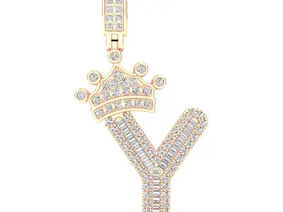Crown Initial  Y  Letter Pendant 3D print model
