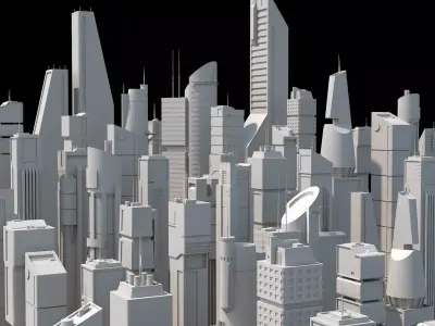 Skyscrapers SciFi - Low Poly - Kitbash City Low-poly 3D model