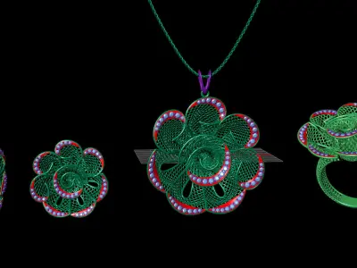 Fusion Pendant Set With Diamonds 3D print model purchase