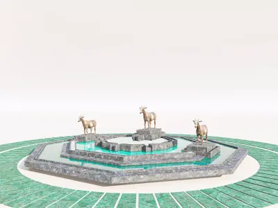 Tiered Stone Fountain and Landscape Centerpiece Low-poly 3D model