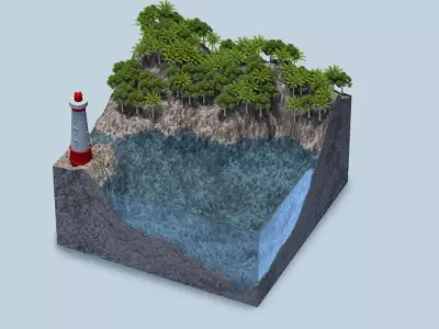 Sea Ocean Lighthouse tree scifi cube bay beach island C4D OC 3D model