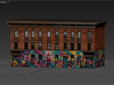 Street wall building Low-poly 3D model Low-poly 3D model