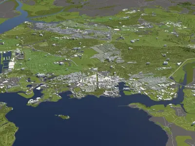 Plymouth UK 50x50km 3D City Map 3D model