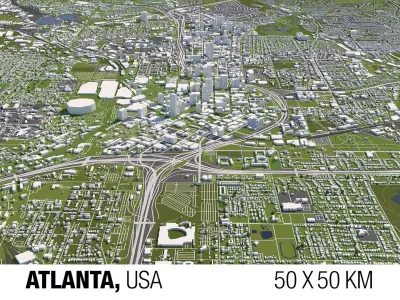Atlanta 50x50km City Map Model 3D model