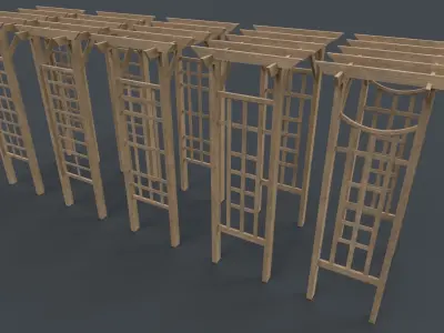 PBR Wooden Arbour Garden Arch D Low-poly 3D model