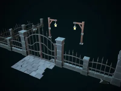 Stylized gate Low-poly 3D model