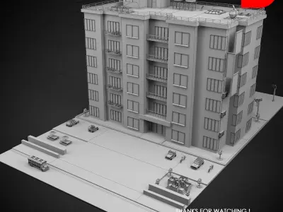 Low Poly Apartment Building Low-poly 3D model