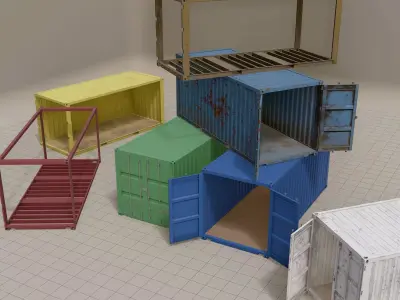 20ft Shipping Container clean dirty color variation Low-poly 3D model