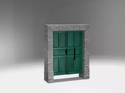 Puerta Antigua de Madera con columnas de piedra 3D model
