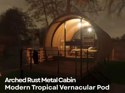 Arched Rust Metal Cabin - Tropical Vernacular Pod 3D model