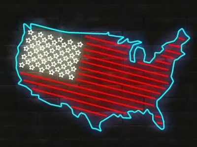 3D NEON USA FLAG AND MAP Low-poly 3D model