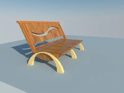 Bench wooden in shape of wave Free low-poly 3D model