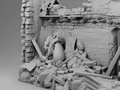 A tank near the ruins 3D print model