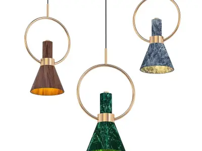 HENNAN three gold and marble pendant lights hanging 3D model