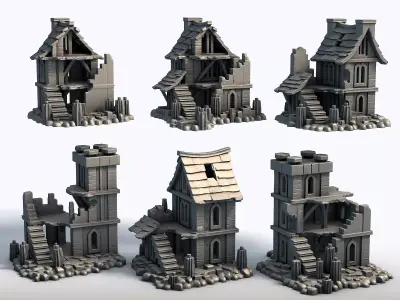 Ruined Houses Collection 6 Abandoned Building  3D model