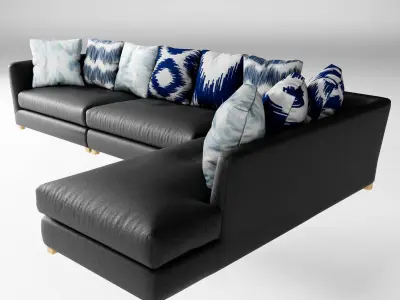 L shape Leather sofa set Low-poly 3D model