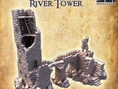 Abandoned River Tower Tabletop Terrain 28 MM 3D print model