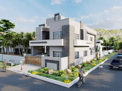 Beautiful House Design for Corner Plots  Low-poly 3D model