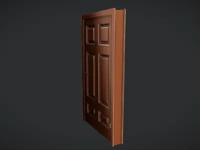 Wooden door with brass fixtures 3D model
