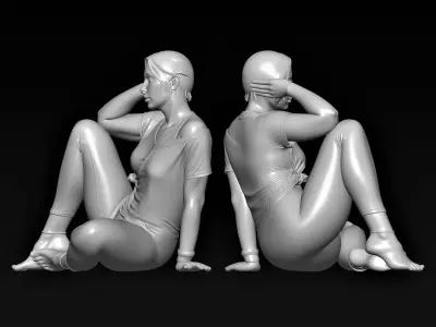 lady sitting on floor 3D print model