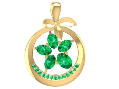 Floral Gemstone Circle Pendant with Ribbon Bail 1878 3D print model