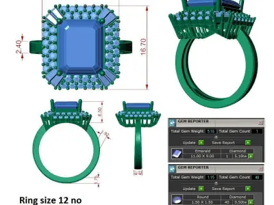 The Classy Cushion Emerald Ring Free 3D print model