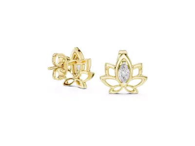 Lotus Marquise Diamond Stud Earrings Petal Floral CAD 3D print model