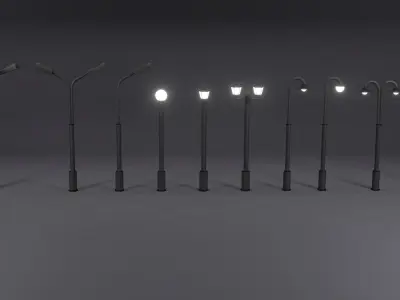 Low Poly Street Lights Low-poly 3D model