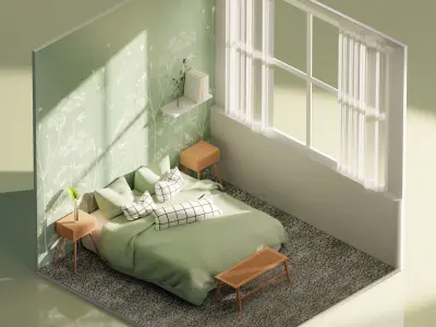 5 Lowpoly Bedroom VOL 02 Low-poly 3D model